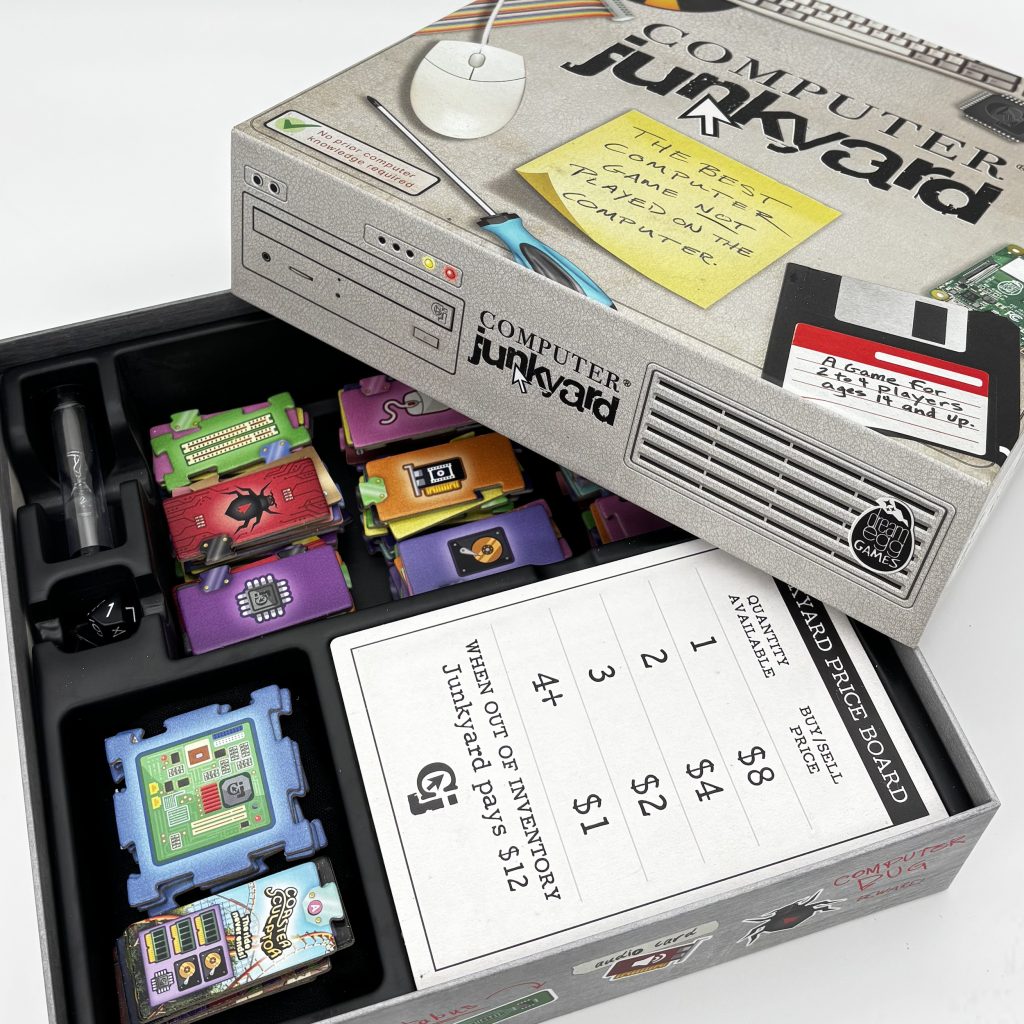 computer junkyard box open showing components inside
